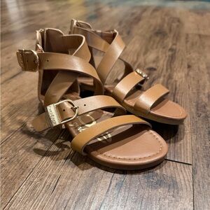 Women's Tan Strappy Buckle Sandals